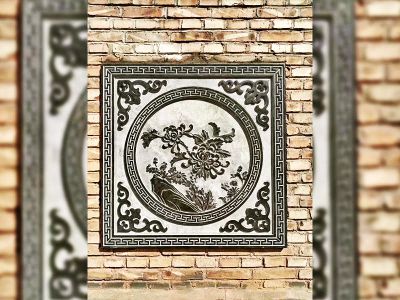院门中国元素菊花图案石雕花窗