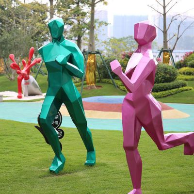 玻璃钢体育运动雕塑 大型户外广场公园景观抽象几何人物摆件