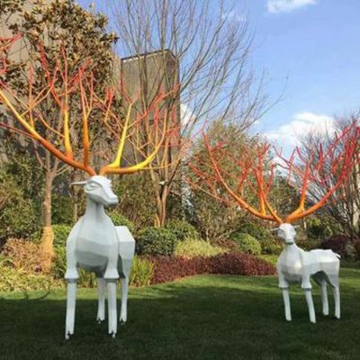 不锈钢镜面抽象鹿金属镂空鹿房产绿地装饰雕塑