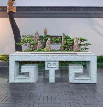别墅阳台摆放花岗岩雕刻中式盆景绿植花架雕塑