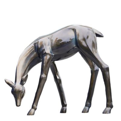 玻璃钢仿铜低头梅花鹿动物城市街道雕塑摆件小品