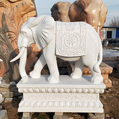 天然优质石材汉白玉浮雕大象公司门口摆件