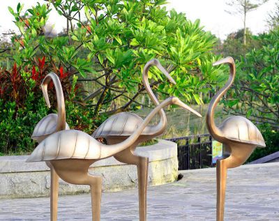 公园不锈钢仿铜抽象鹤雕塑