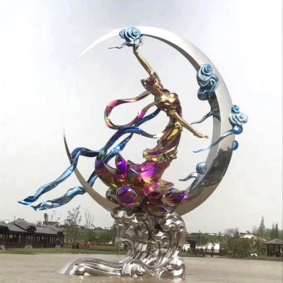 中国上古神话人物不锈钢嫦娥奔月广场景观雕塑