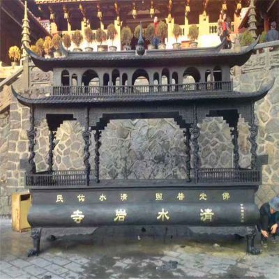 宗庙寺院摆放二层八龙柱做旧长形香炉