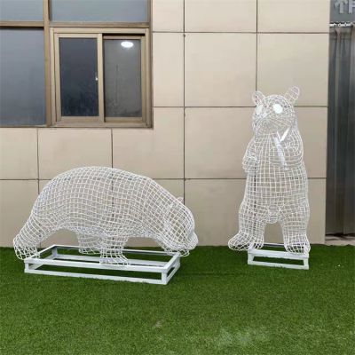 不锈钢户外公园金属网格抽象镂空熊猫雕塑