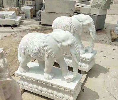 户外园林汉白玉石雕大象雕塑