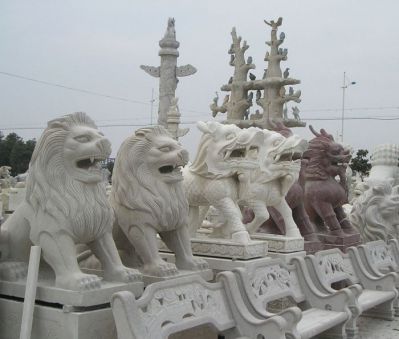 户外景区大理石石雕创意大门口狮子狮子雕塑