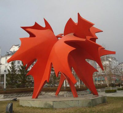 公园大型玻璃钢仿真红色枫叶雕塑