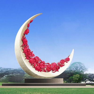 不锈钢大型花朵月亮园林景观雕塑