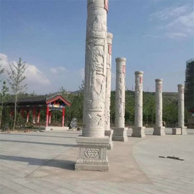 景点广场摆放大理石雕刻文化石柱雕塑