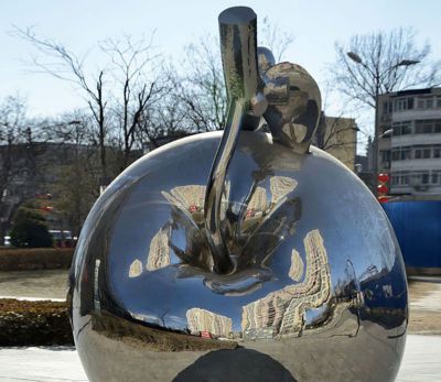 果园广场不锈钢苹果镜面雕塑