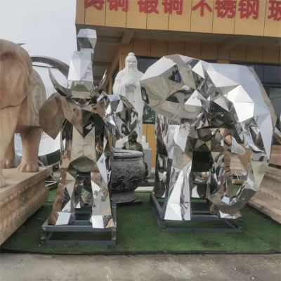 不锈钢几何抽象动物大象雕塑