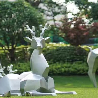 不锈钢几何户外园林抽象鹿雕塑