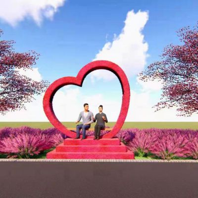 爱情主题户外公园不锈钢爱心摆件