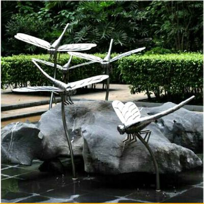 小区喷泉水景装饰不锈钢蜻蜓昆虫雕塑