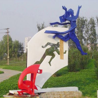 不锈钢喷漆剪影镂空抽象奔跑运动人物雕塑