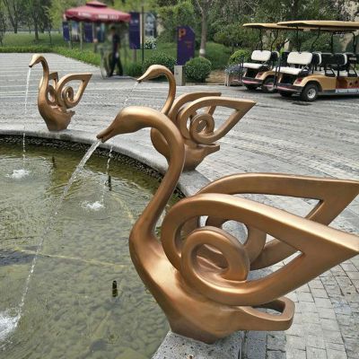 公园广场别墅不锈钢喷金镀金喷水吐水天鹅雕塑