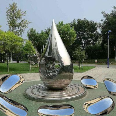 大型不锈钢水滴镜面地产广场水景雕塑抽象创意小品 可定制