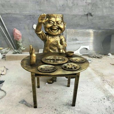 步行街摆放玻璃钢仿铜吃火锅人物雕塑