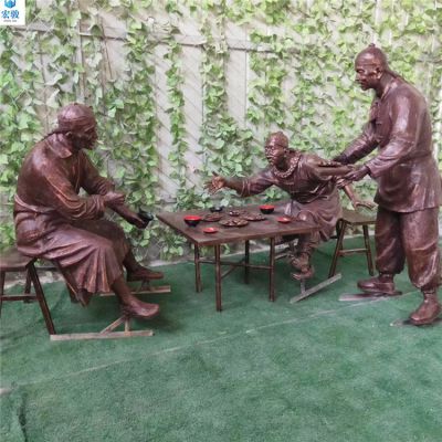 划拳喝酒的清朝人物，中国民俗生活场景雕塑