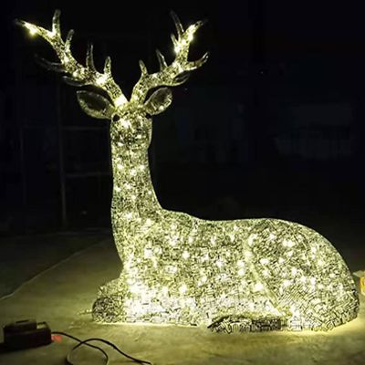 夜晚照明不锈钢镂空一只卧着的鹿雕塑