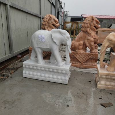 汉白玉石雕园林庭院门口镇宅招财大象雕塑