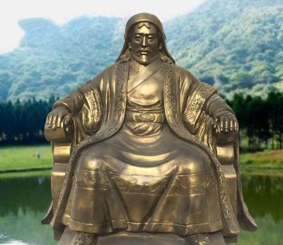 古代名人铜雕坐着的成吉思汗雕塑