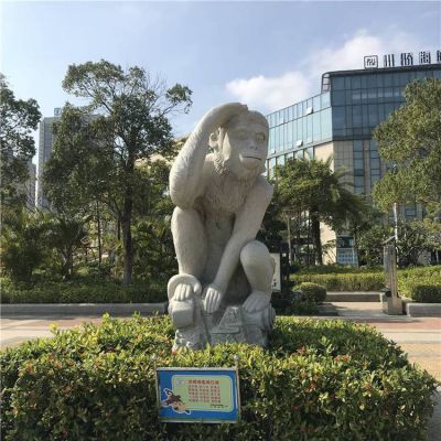 公园摆放大理石芝麻白十二生肖动物雕塑