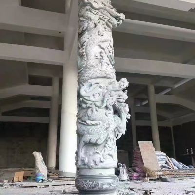 户外景区盘龙石柱雕塑