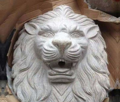 景区庭院大理石石雕凶狠的狮子头雕塑