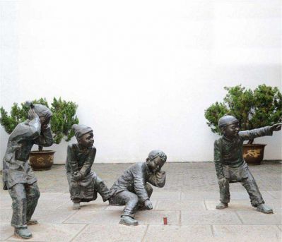 庭院放鞭炮的小孩小品铜雕儿童雕塑
