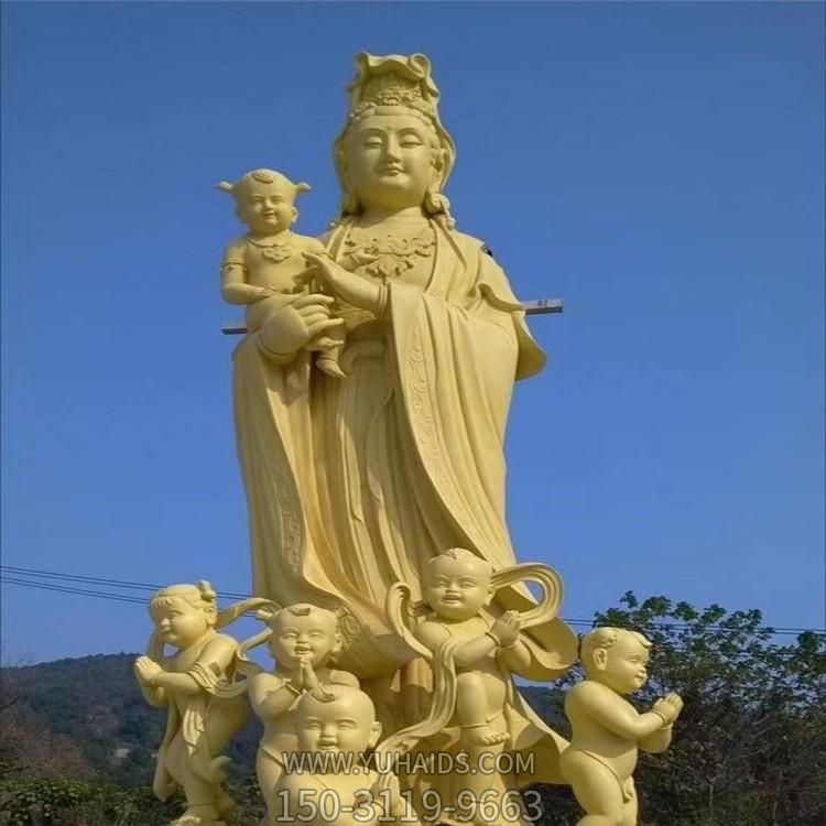 大理石黄蜡石石雕户外景区大型送子观音雕塑