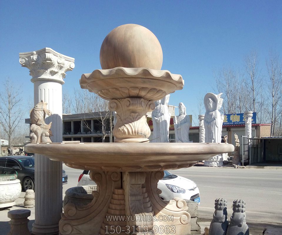 汉白玉大型风水球喷泉雕塑