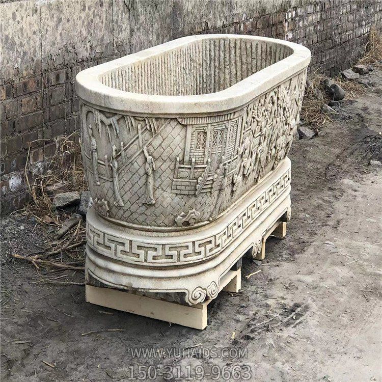 汉白玉仿古石槽，深水槽雕塑