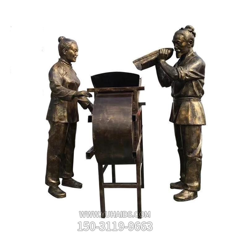 玻璃钢仿铜农耕文化情景人物小品雕塑