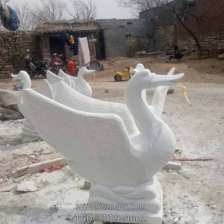 汉白玉雕刻天鹅喷泉水景观雕塑