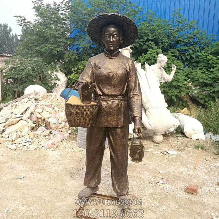 玻璃钢仿铜民俗小品情景户外园林人物雕塑