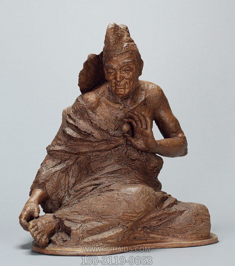 不锈钢仿铜坐着的活佛济公雕塑
