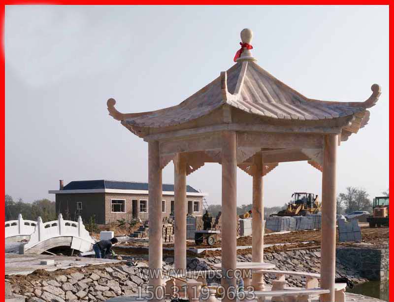 户外园林装饰晚霞红仿古建休息凉亭雕塑