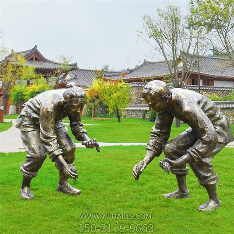 玻璃钢仿铜种稻子的人物景观雕塑
