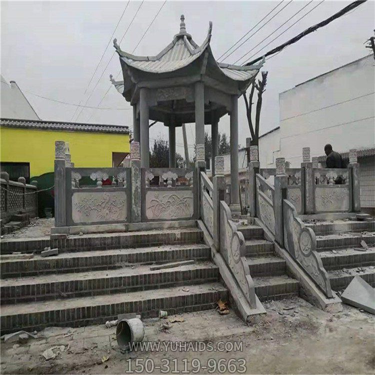 农村文化广场摆放青石仿古建筑六角凉亭雕塑