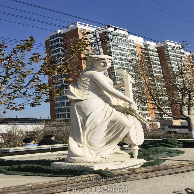 公园摆放大理石雕刻西方仕女弹琴雕像雕塑