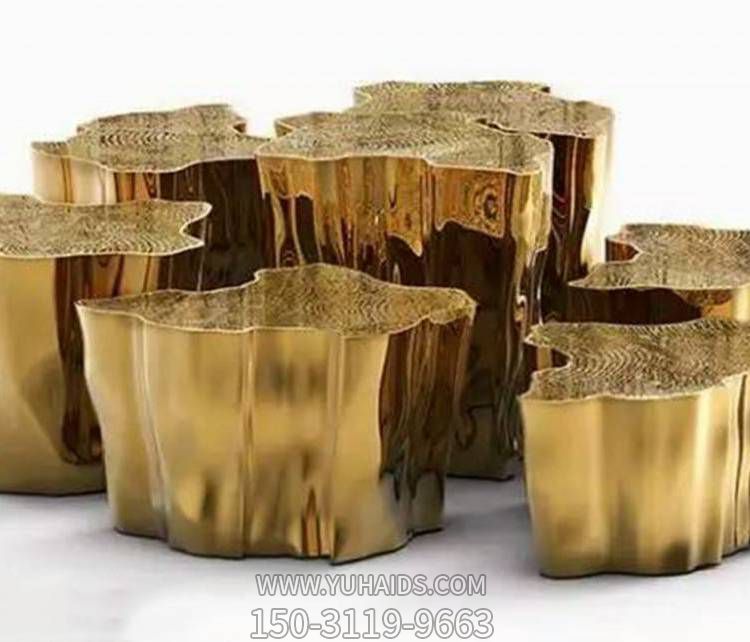 不锈钢抽象创意裂开的树墩摆件雕塑