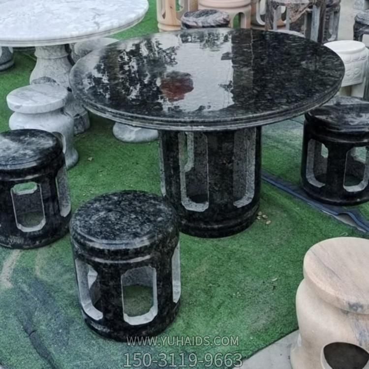 天然大理石银河灰圆桌花园别墅庭院家用户外石桌凳摆件雕塑