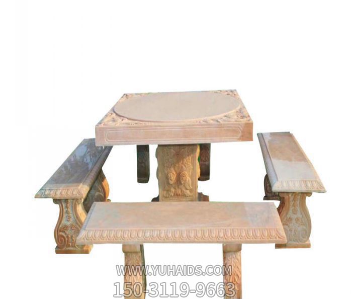园林景观晚霞红欧式长桌凳石雕雕塑