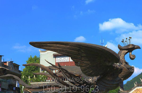 公园广场创意铜雕飞翔的凤凰雕塑