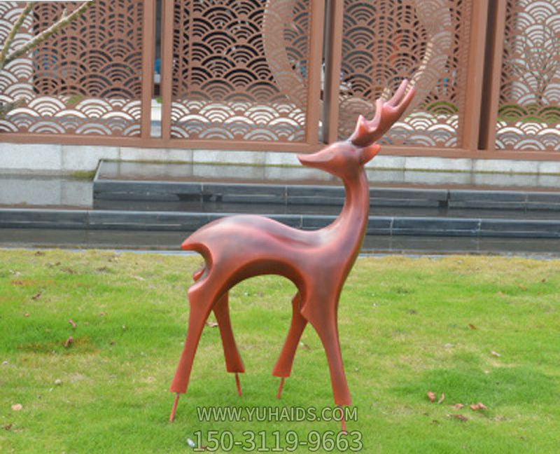 户外草坪小型不锈钢仿铜鹿雕塑
