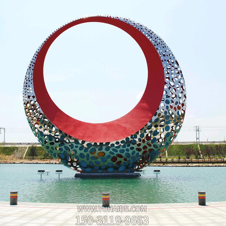 园林户外不锈钢镂空喷漆圆环 水景观雕塑