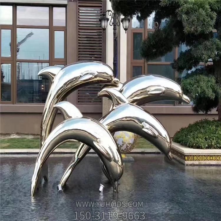 不锈钢镜面酒店会所水景海豚摆件雕塑